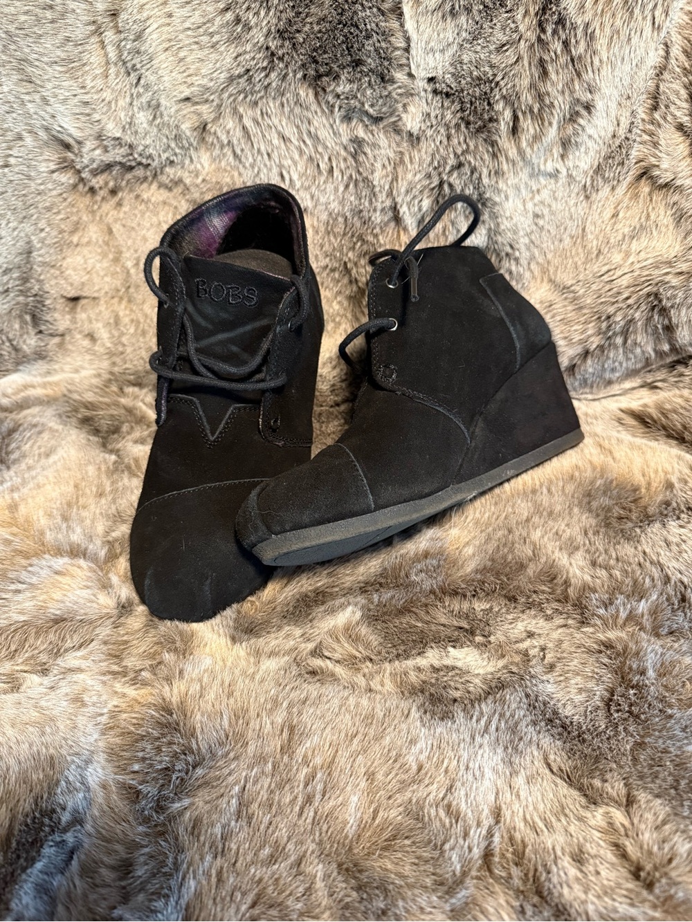 BOBS from Skechers Black Suede Wedge Ankle Boots